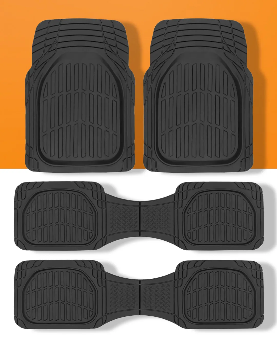 

Original FlexTough Black Rubber Car Floor Mats 3 Row All Weather Heavy Duty