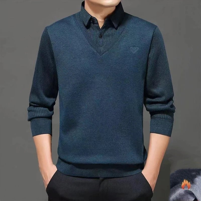 

Мужской свитер, мужской зимний плюс бархатный утолщенный цельный бархатный вязаный деловой теплый свитер, искусственные двойки