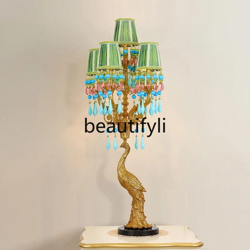 French villa all-copper table lamp European living room creative peacock luxury romantic hotel study lamp