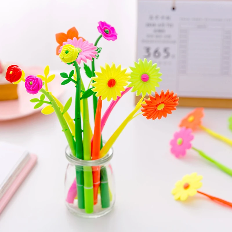 13pcs Gel Pen Flower Pen Creative Silicone School Office Writing Girl Pens Stationary Student Suppliers Christmas Decoration