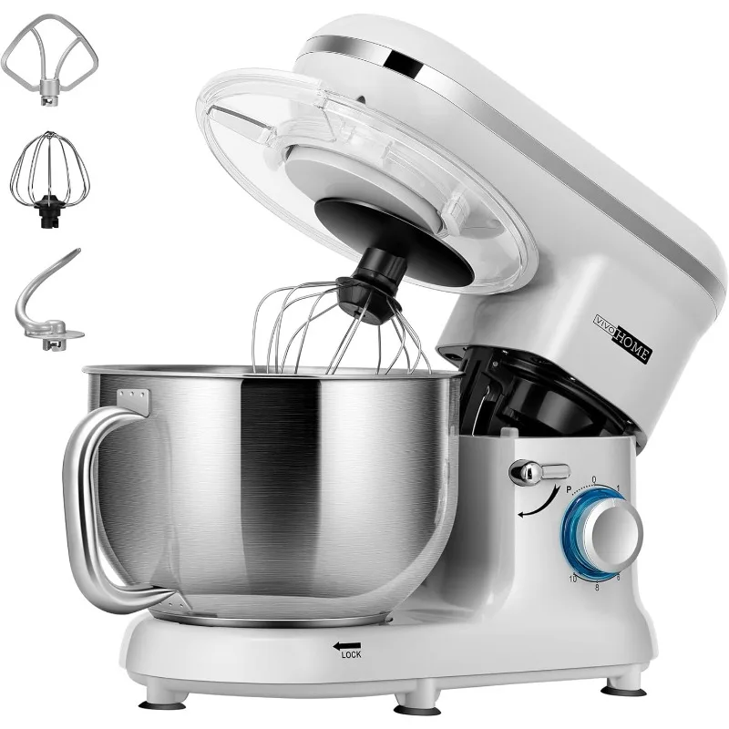 VIVOHOME Stand Mixer,660W 10 Speed 6 Quart Tilt-Head Electric Food Mixer with Beater,Dough Hook,Wire Whip & Egg Separator,Silver