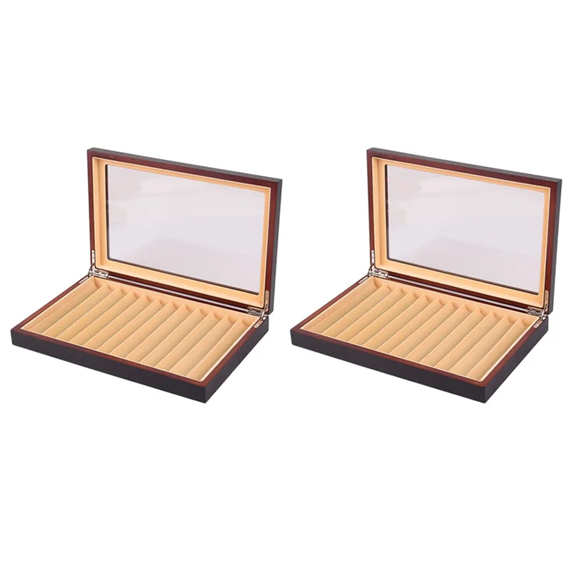 ABIT 2X 12 Grid Wooden Pen Display Case Storage Luxury Fountain Case Transparent Window Pen Box-Collection Organizer Ebony