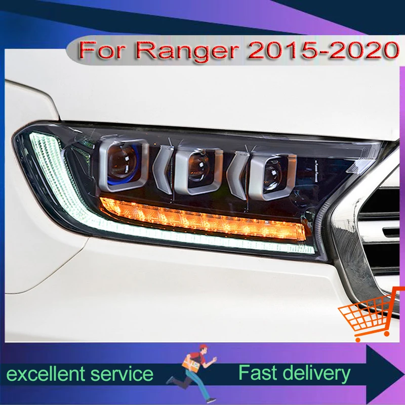 New Style Headlights For 2015-2020 Ford Ranger Front Lamps Assembly Modification LED Dynamic Turn Signal DRL Project Lens Lights