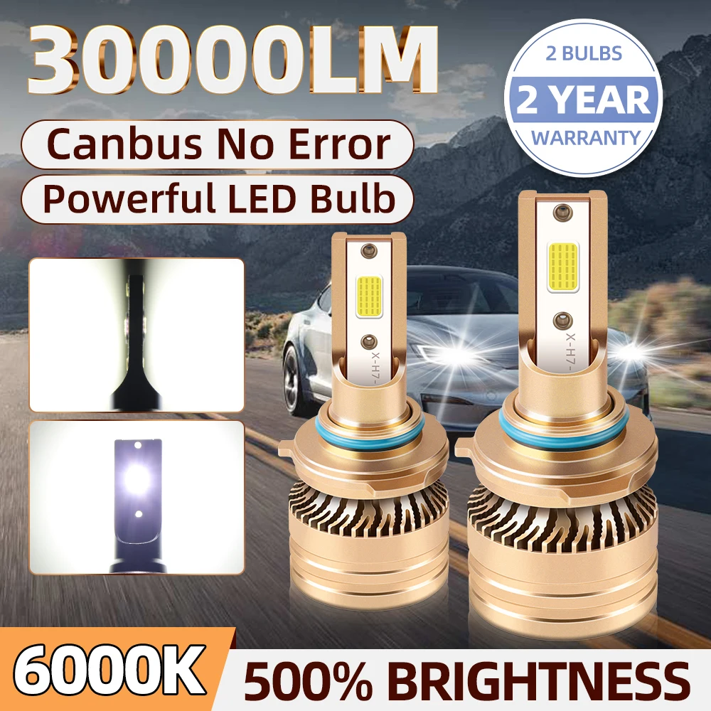 Canbus 9005 9006 9006 HB3 HB4 H1 H4 H7 H11 Автомобильные Лампы Для Фар 6000 Лм Универсальные Белые Золотые Алюминиевые Двухст...