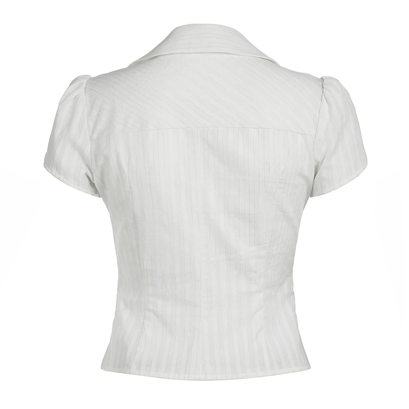 IAMHOTTY Chic Elegant Button-up Shirt White Casual Basic Slim-fitting V-neck Tops French Style Turn-down Collar T-shirts Summer