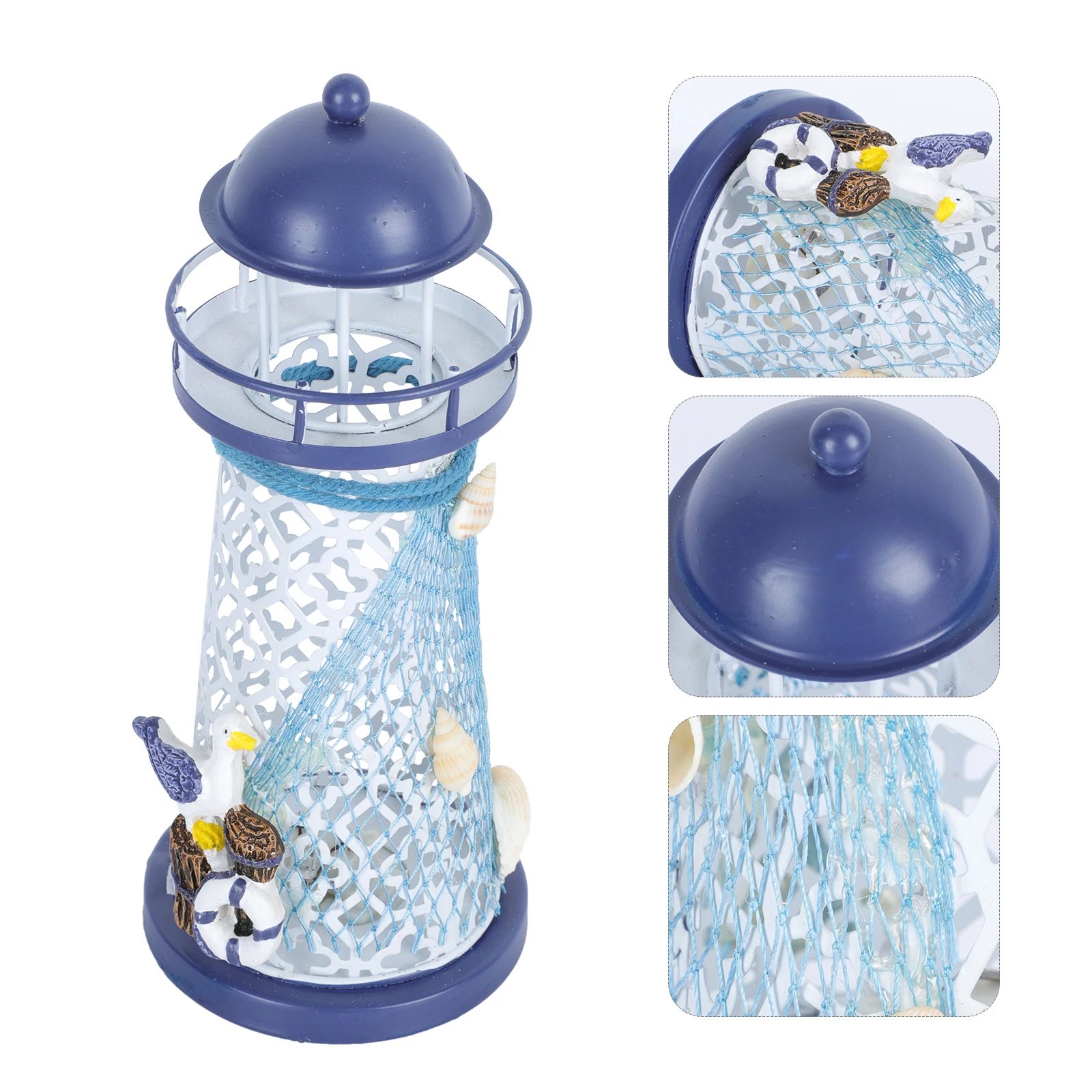 

Mediterranean Lighthouse Holder Iron Art Stand Sky-Blue Desktop Decor Creative Home Office Ornament Festival Craft Gift