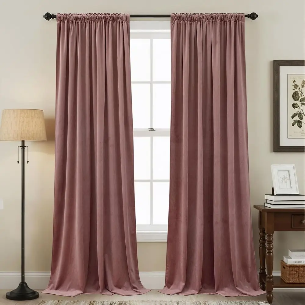 ستائر مخملية معزولة حراريًا باللون الوردي المغبر، بطول 96، تصميم علامة تبويب خلفية لغرفة المعيشة، مجموعة من لوحتين، W52 x L96 #2