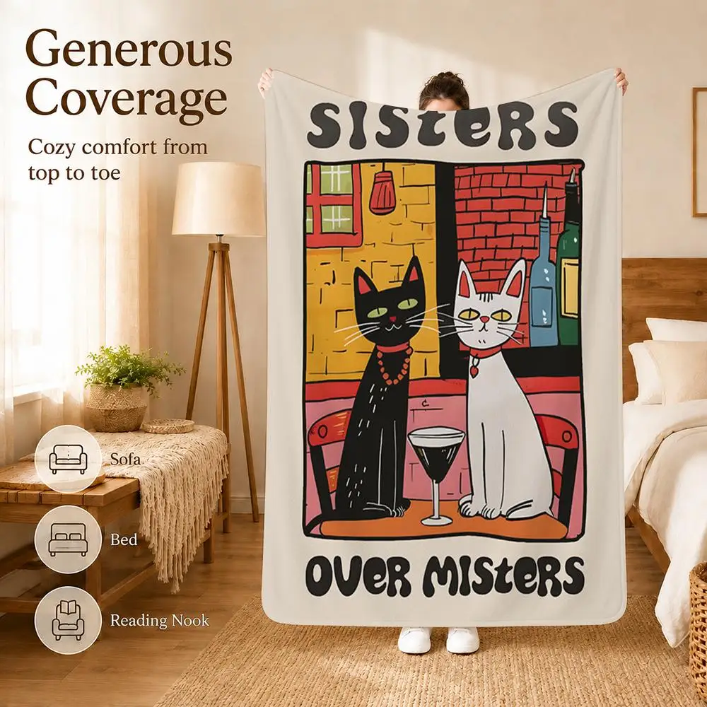 Kitchen Canvas Cat Chef Art Dishes Throw Blanket Soft Flannel Throw Lightweight Summer Home Nap for Office Travel Sofa Bed