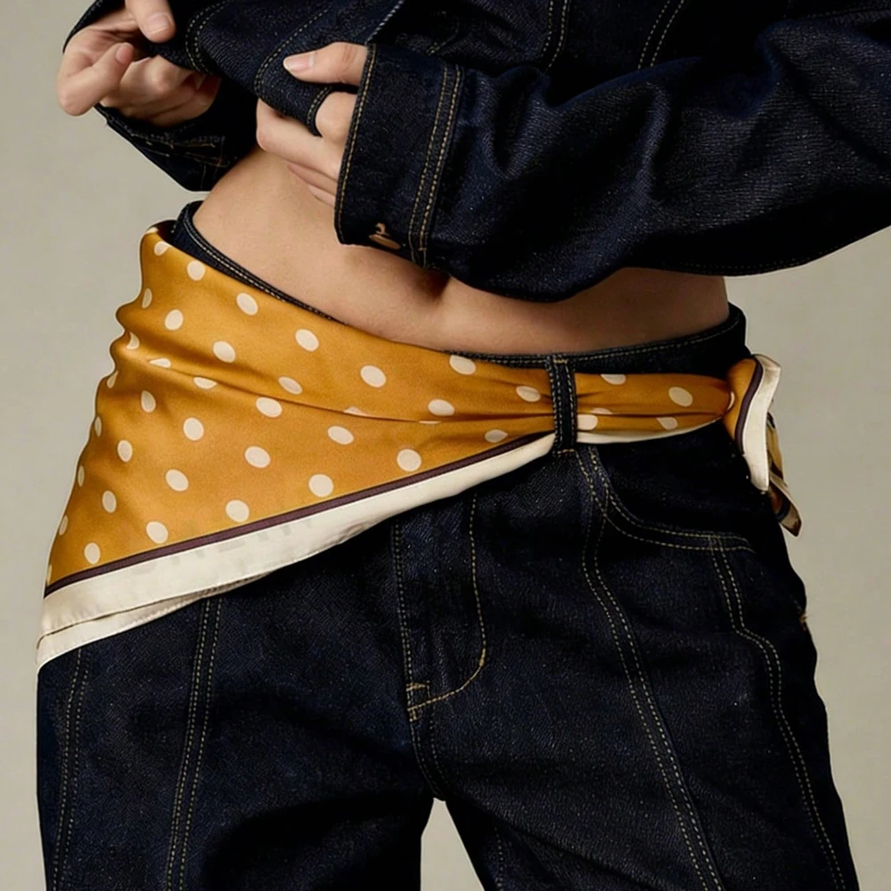 1 Stück Luxuriöses Elegantes Modisches 70 * 70cm Seiden-Bandana-Tuch mit Polka-Dot-Muster für Damen Geeignet für Tägliches Tragen und Als Geschenk – Detail 5