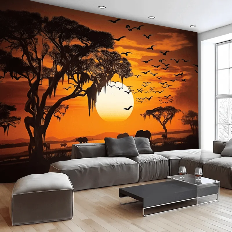 Tapisserie Serengeti Sunset Safari, design faune sauvage de la savane africaine, décoration murale, toile de fond esthétique pour la maison, les fêtes et la photographie
