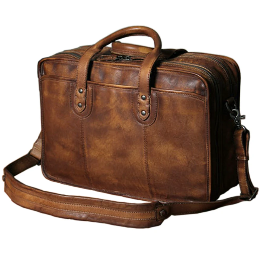 Luxuriöse Vintage Echtleder Herren Aktentasche Große Leder Business Aktentasche 15,6' Laptop-Tasche Dokumentenmappe Tragetasche