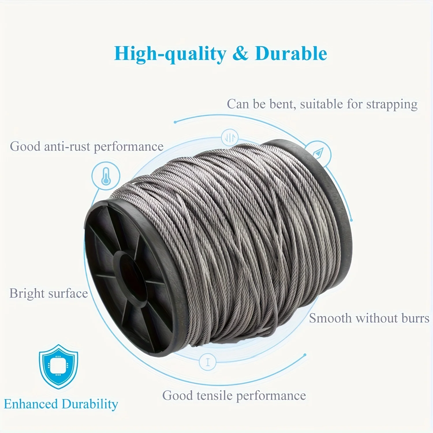 حبل سلكي من الفولاذ المقاوم للصدأ 304، مجهز بـ 50 مشبكًا من الألومنيوم، كابل مطلي بالبولي فينيل كلوريد، 2.0 مم، الطول 30/ 60 مترًا، مناسب لتعليق إطارات الصور والستائر وقضبان سطح السفينة