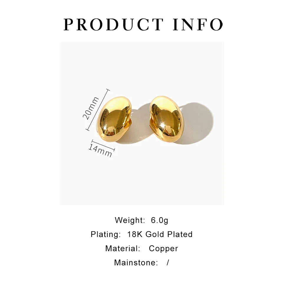 Peri\'sbox Minimalist Gold Silver Plated Oval Ball Huggie Earrings for Women Shiny Polished Bold Dome Hoop Earring Jewellery Gift