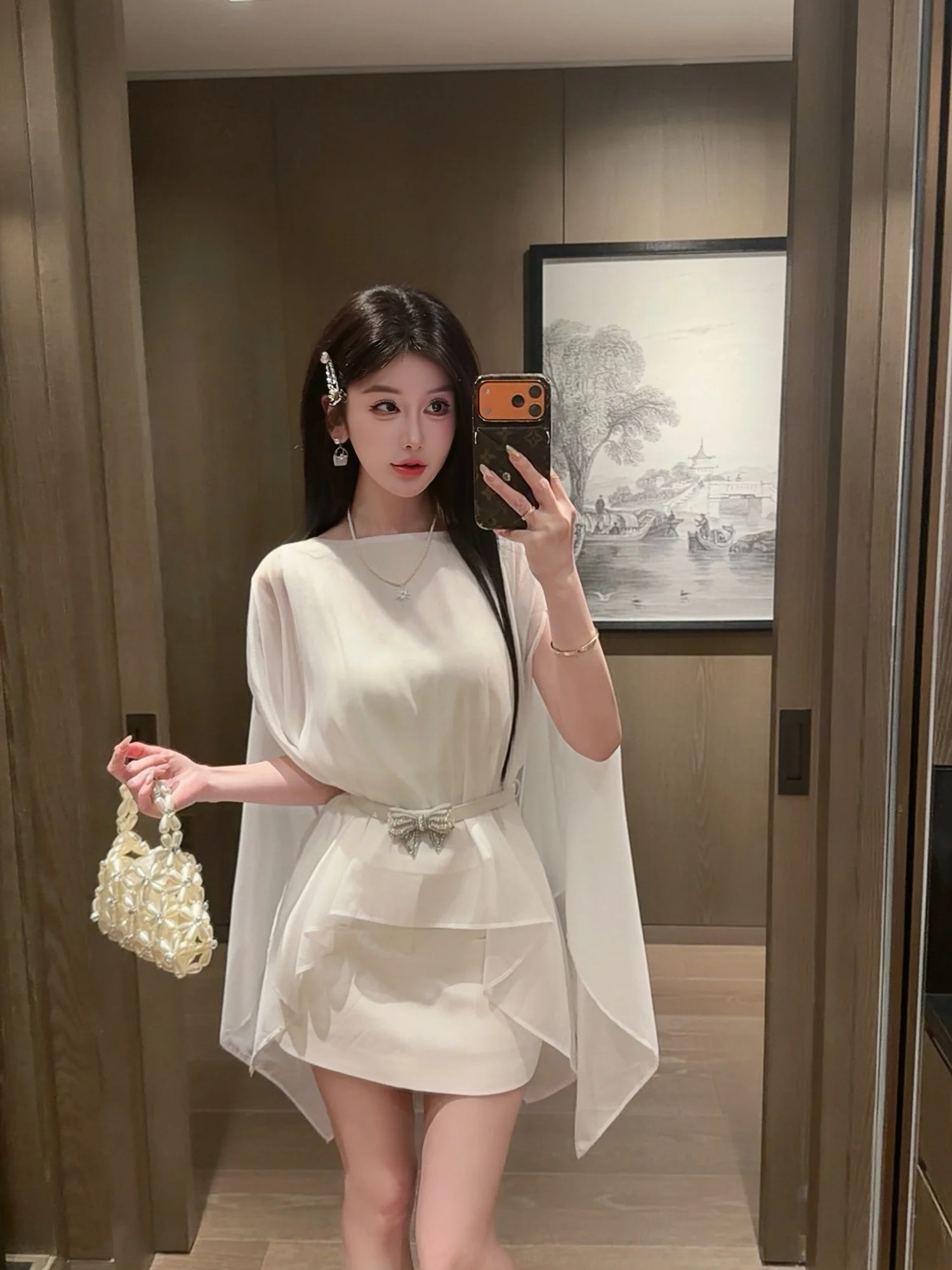 

Женская блузка LADIESFIRST с сетчатыми прозрачными рукавами-крылышками, шифоновый топ с завышенной талией, элегантный, нежный, сказочный, с коротким рукавом