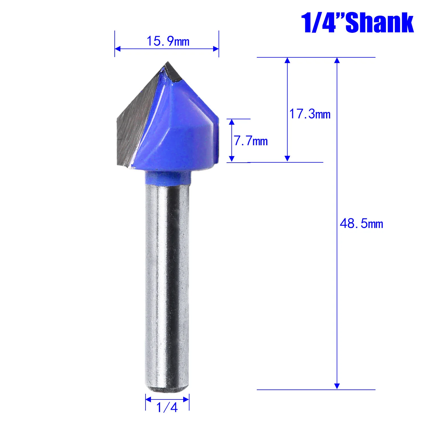 Steel Blue+Silver 90 Degree V Groove Template Router Bit Router Bit 5/8