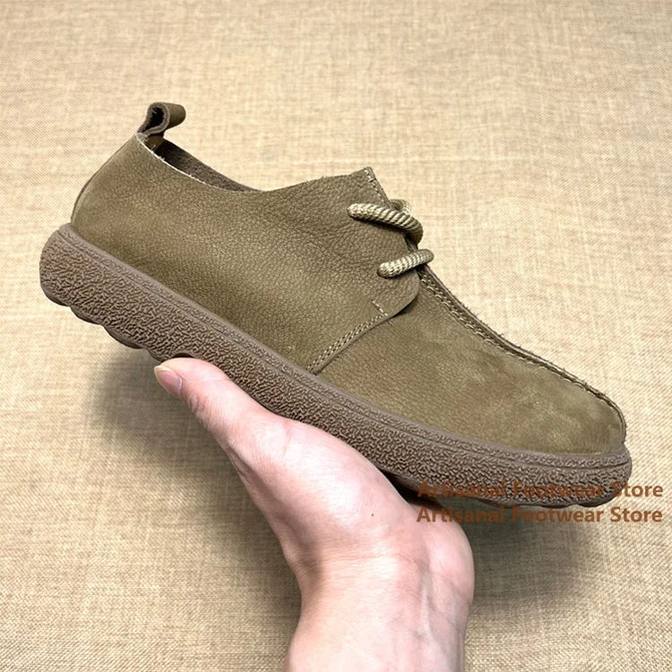 

Cowhide Big Round Toe Casual Men's Shoes Genuine Leather Breathable Durable British Style Soft Leather Soft Sole Men Shoes