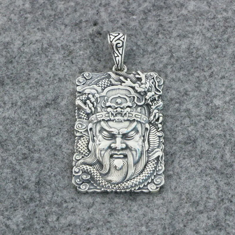 

Exquisite carved brand pure silver closed eye Guan Gong Men's God of Wealth Pendant Vintage Thai Silver Necklace Necklace Person