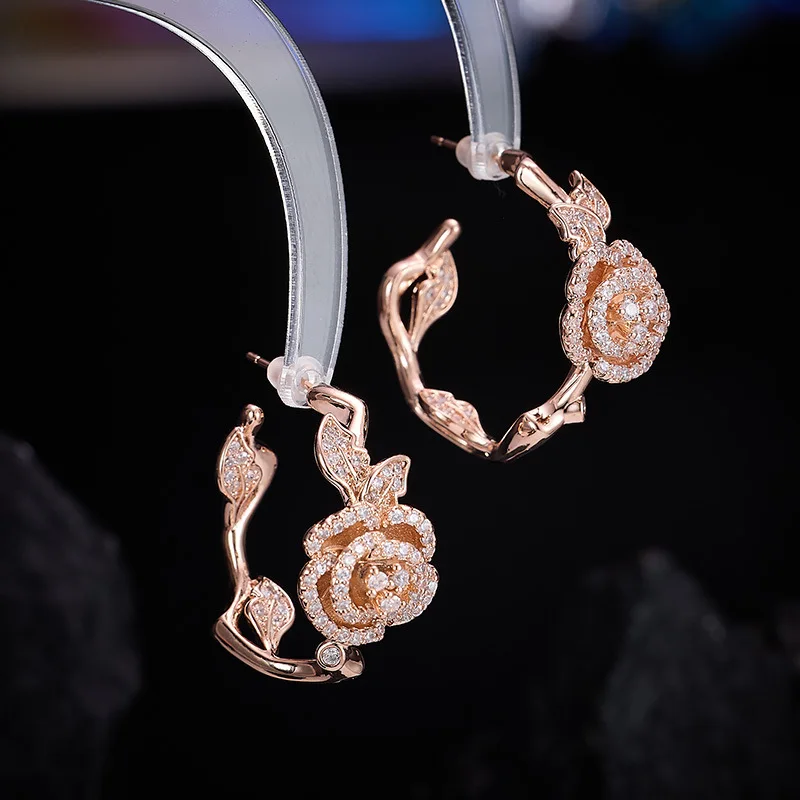 

Роскошные элегантные серьги с цирконием и розами, серебряные серьги 925 пробы, женские модные ювелирные изделия, подарок LYS345