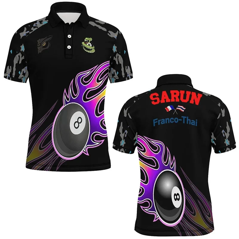 3D Funny Billiards Sportswear Polo Shirts For Men Summer Men\'s Billiard Gym Tops Streetwear Short Sleeve Lapel Oversized Tees