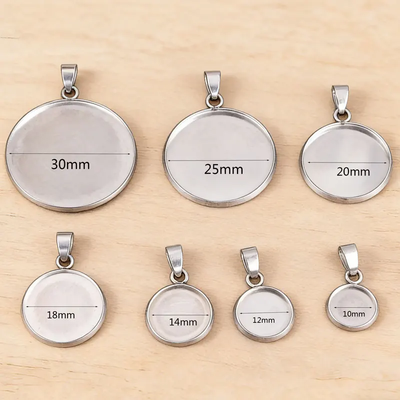 

MJYA 10pcs Stainless Steel Cabochon Bases 10-30mm Inner Size Jewelry Making Pendant Settings DIY Accessories Won't Discolor