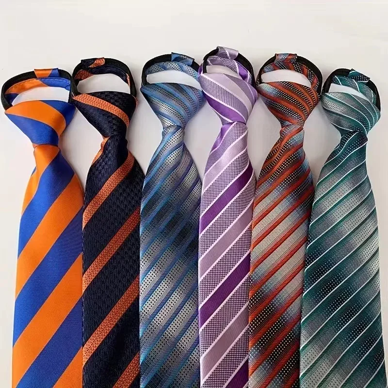 Hot Sell Style 8CM Zipper Tie Men Bridegroom Wedding Stripes Necktie Lazy Pre-tied Ties Striped Zipper Necktie For Men Women