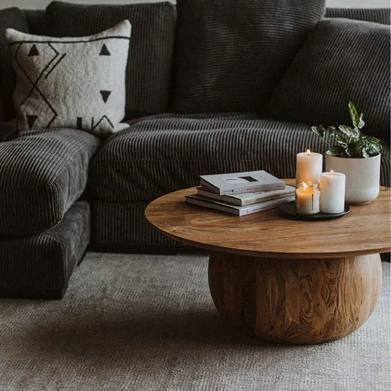 

Solid wood round coffee table minimalist high-end sense antique home living room modern simple tea table