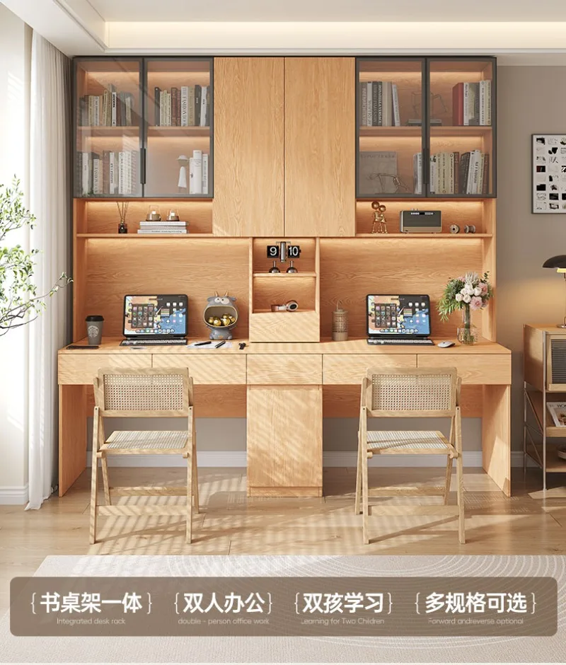 Solid wood desk bookshelf integrated table oak desktop computer desk home student study