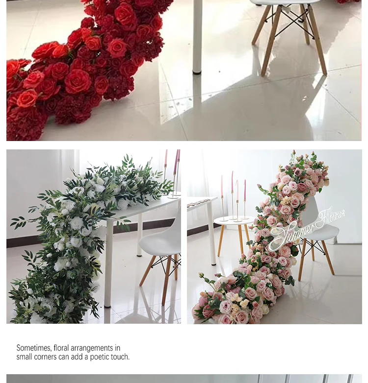 Künstlicher Rosen-Bodenläufer 5D Hochzeits-Hintergrund-Dekoration Event-Tisch-Mittelstücke Blumenreihe Arrangement Party-Dekor-Requisiten – Detail 5