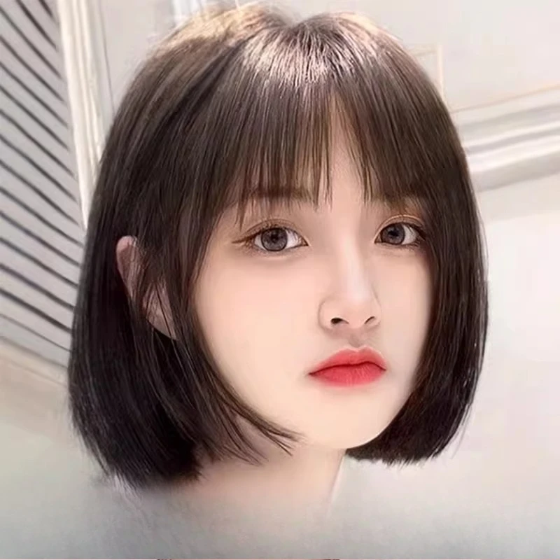 

Wig female full head cover real hair full real hair short hair Bobo head supernatural new woven high-end wig cover