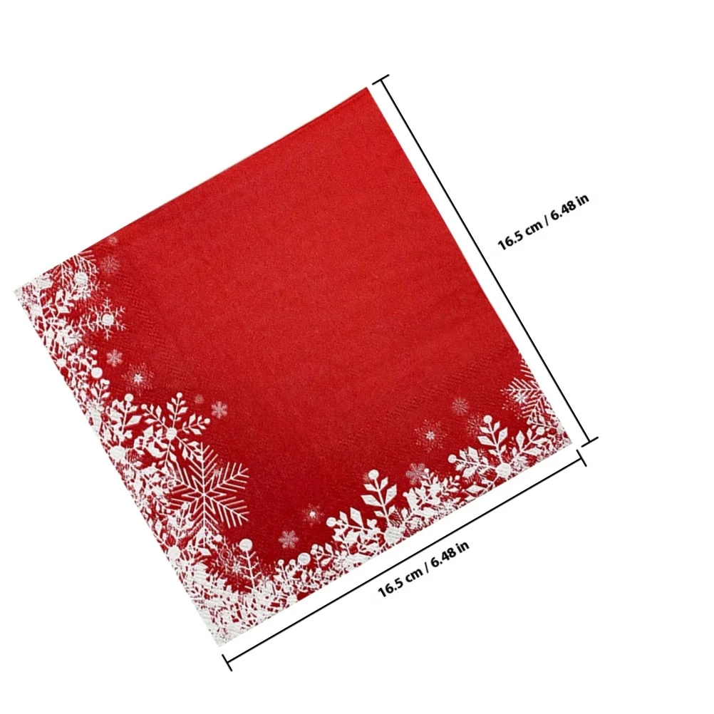 20 ورقة عيد الميلاد ندفة الثلج المناديل رائعة الأحمر ديكور للطاولات لوازم الحفلات لينة دائم ماصة لمسة احتفالية