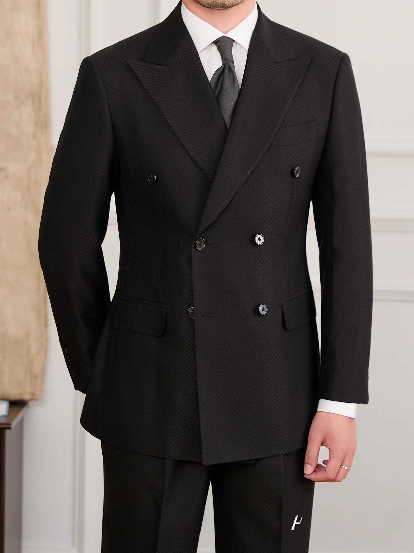 

Mr. Deer Tee's Double-Breasted Houtooth Slim Fit Bla Suit Vintage Italian Sle Busin Casual Men's Jaet Trendy