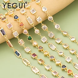 YEGUI C417 체인, 18k 금 로듐 도금, 구리, 지르콘, 니켈 프리, 핸드메이드, DIY 팔찌 목걸이, 쥬얼리 제작, 로트당 50cm
