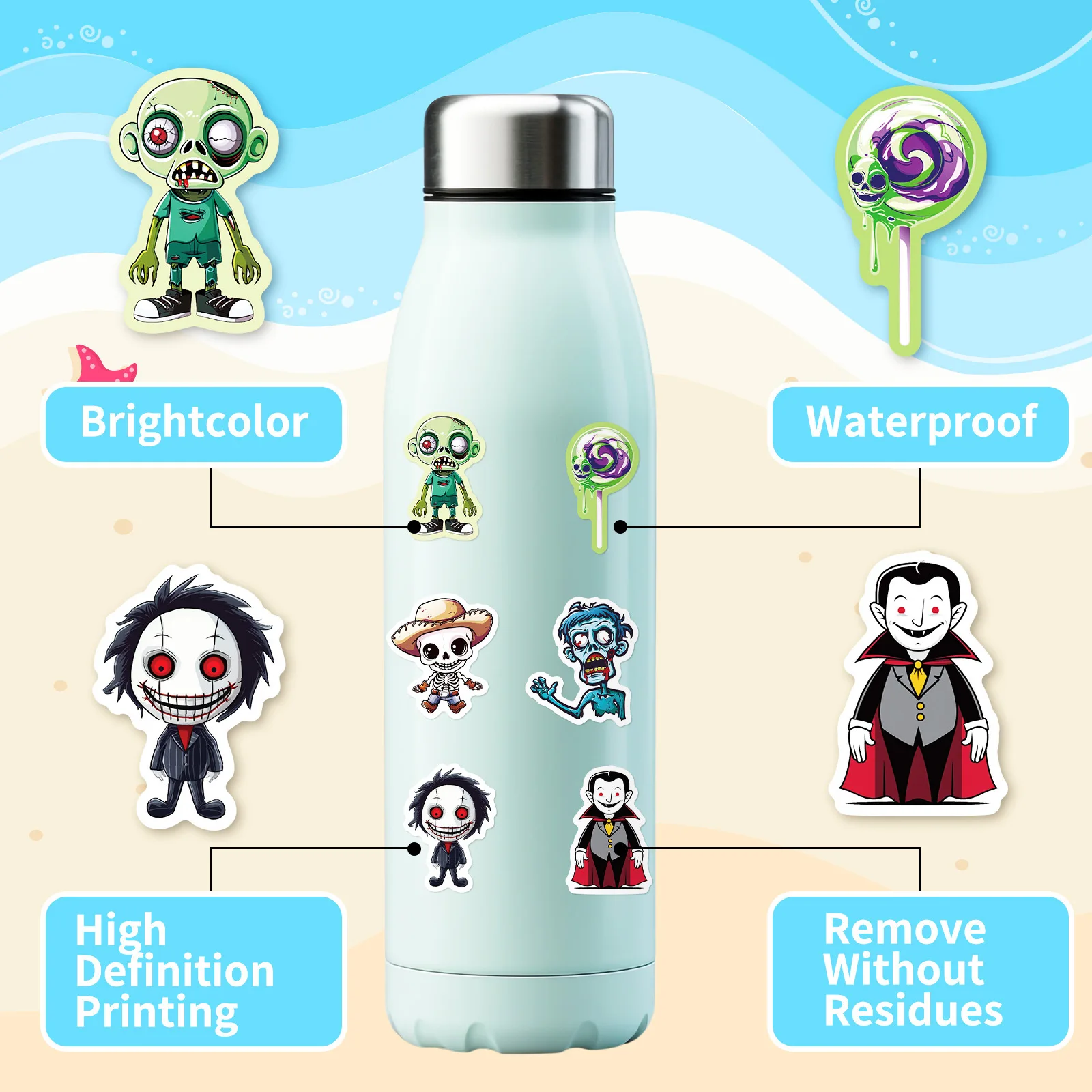 10/50PCS Halloween Graffiti Stickers Skeleton Ghost Cartoon Decals Festival Viering DIY Laptop Gitaar Auto Fiets Sticker Speelgoed