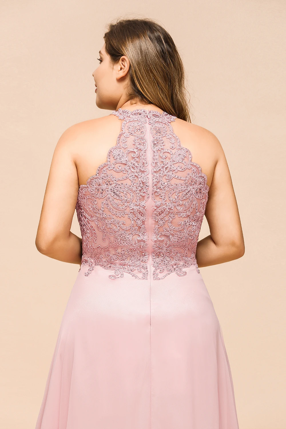 BABYONLINE abiti da damigella d'onore rosa per le donne una linea di inserti in pizzo perle in Chiffon di perline elegante abito da festa di nozze naturale