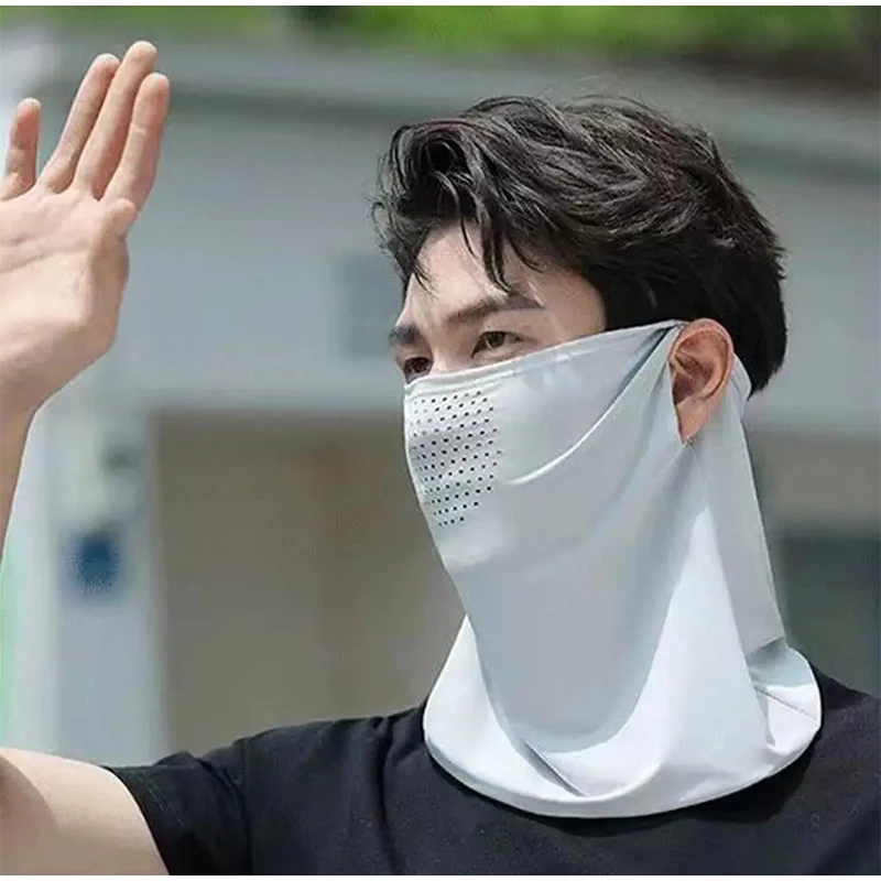 Anti-UV Ice Silk Face Veil Facial Gini Summer Sports Ear Cord Scarf Outdoor Sunscreen Mask Neck Protection with Breathable Hole