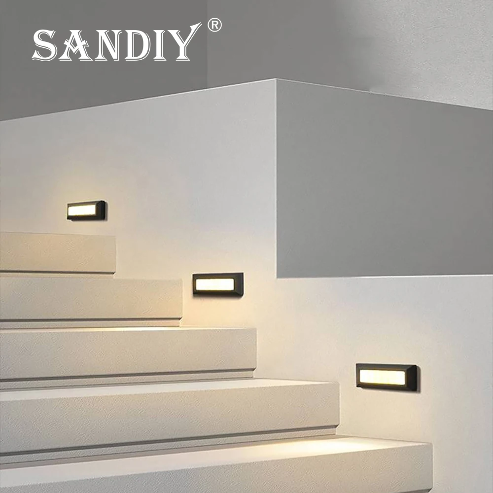SANDIY Waterproof Stair Step Light 12v Outdoor Wall Lighting 110v 220v Balcony Lamp Wall Mount Nightlights for Garden Terrace