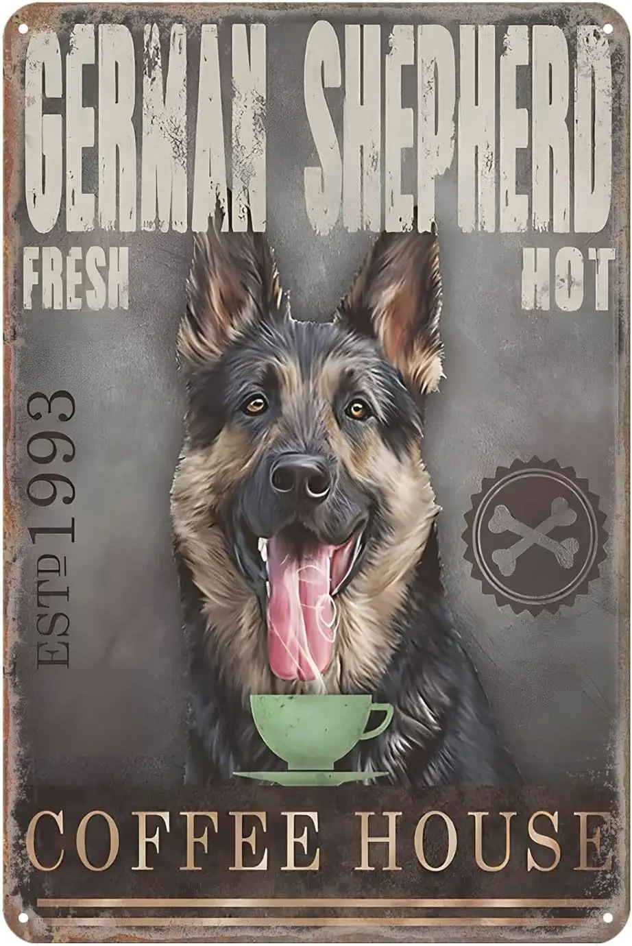 Metal Tin Sign German Shepherd Coffee House Sign Vintage Tin Sign Retro Sign Aluminum Signs for Kitchen Home Office Bar