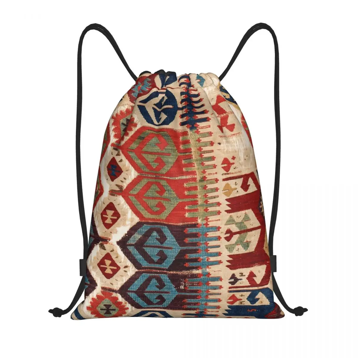 Aksaray Tribal Antique Turkish Kilim Print Drawstring Bag Training Yoga Backpacks Vintage Bohemian Ethnic Art Sports  Sackpack