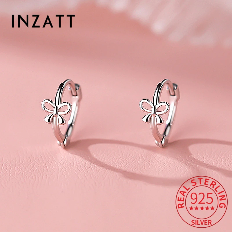 INZATT Real 925 Sterling Silver Bowknot Hoop Earrings For Fashion Women Party Classic Fine Jewelry Minimalist Accessories