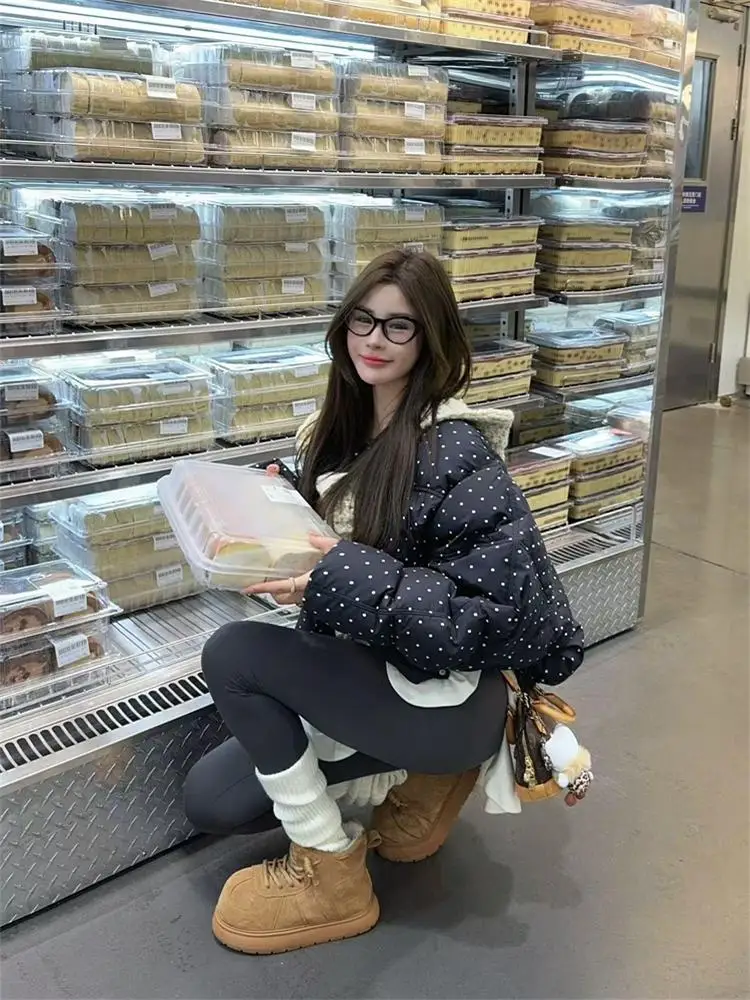 

Ретро-шик: Новая модная женская зимняя куртка в горошек из хлопка, свободного кроя, в корейском стиле Донгдэмун, с пуговицами