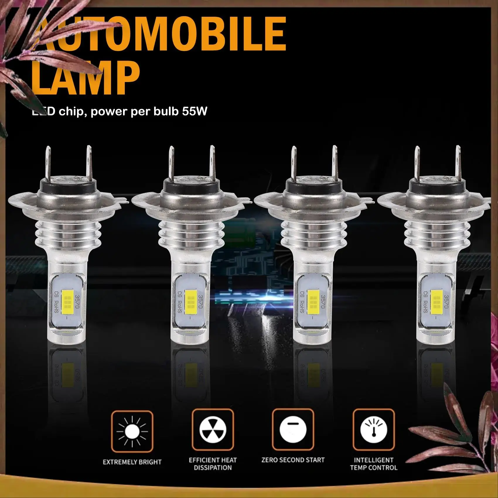 AB59-4PCS Mini H7 + H7 Combo LED Headlight Kit Bulbs High Low  240W 52000LM 6000K Kit Super White