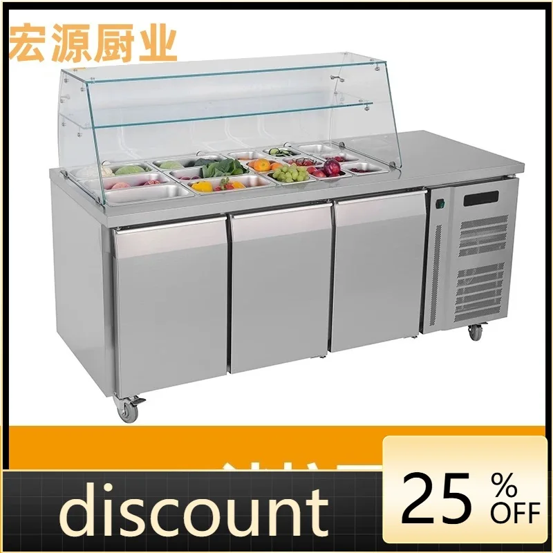 LH Commercial Cylinder Salad Cabinet Air Cooled Slotted Pizza Console Sauce Platform