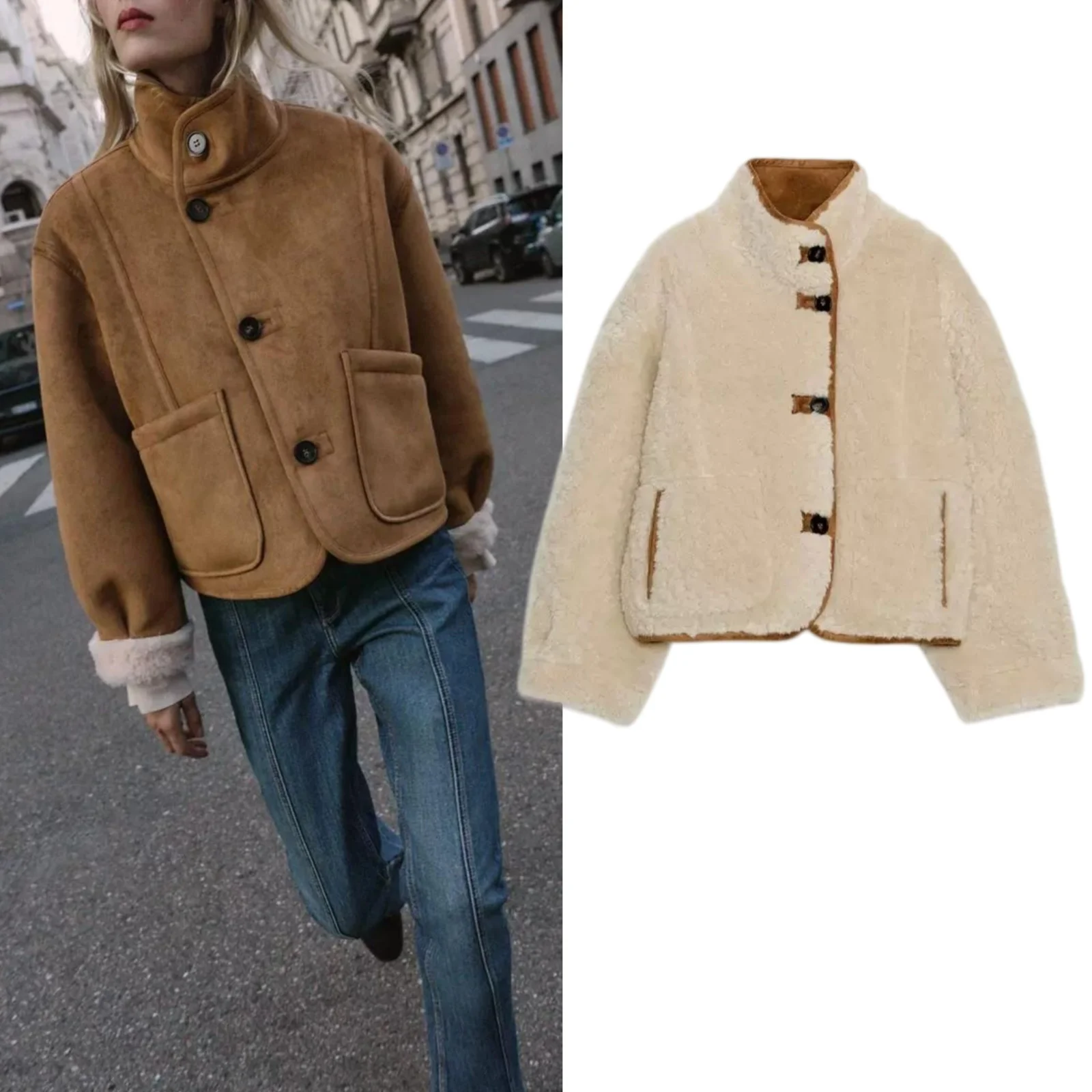 Autumn New Arrival Women's Casual Double-Sided Wear Long Sleeve Stand Collar Jacket Coat Stylish Versatile Short Outerwear