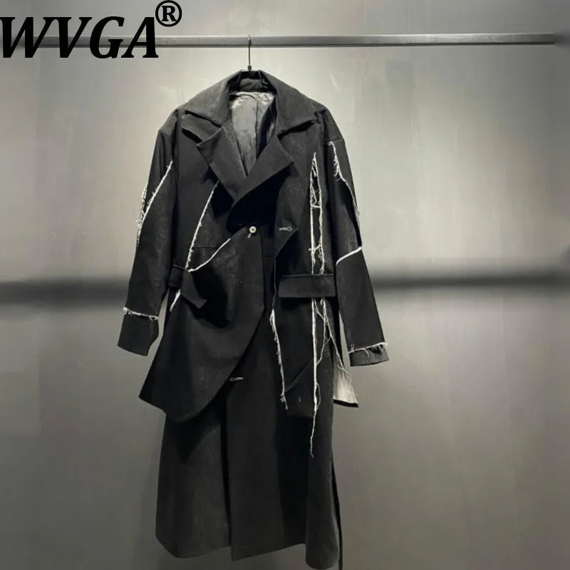 

WVGA Autumn Winter New Man Tide Turn-Down Collar Trench Coat Korean Style Niche Chic Casual Darkwear Long Sleeve Coat Ins W15164