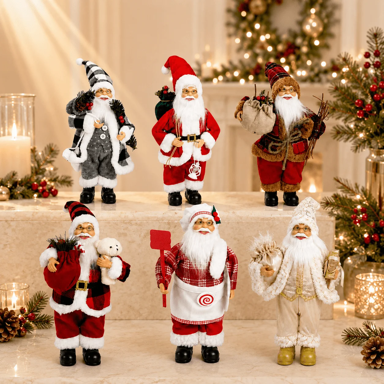1Pcs Christmas Santa Claus Figurine Set, Fabric Santa Dolls, Holiday Tabletop Decorations for Home, Office, Party and Gift
