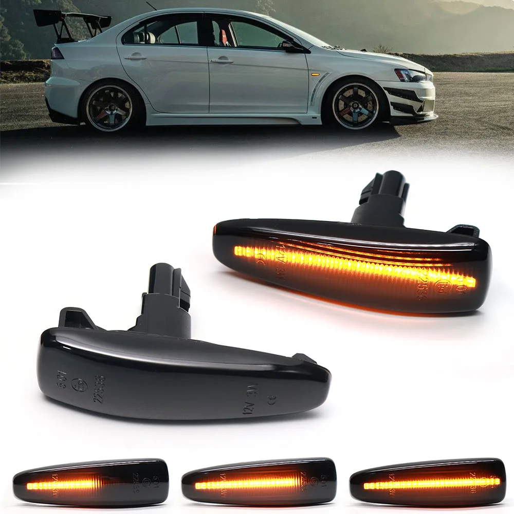 Dynamic LED Side Marker Mirror Lights Turn Signal Lights Smoked Black for Mitsubishi Lancer Evolution Evo X Outlander Sport RVR