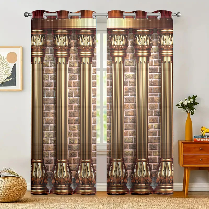 

2-piece set, golden Roman column curtains - living room, bedroom, and other home decor - elegant window treatment