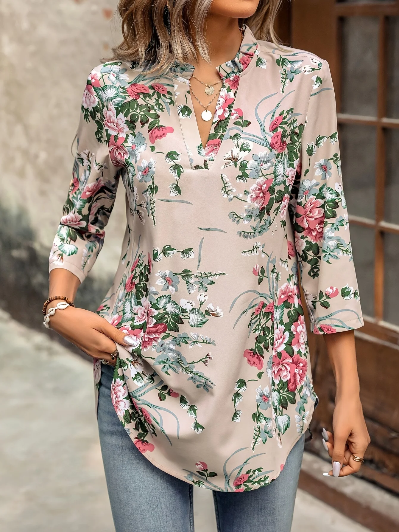 

Women's Fashion Loose-Fit Printing Short Sleeve Blouse Shirt Ladies Elegant Pullover Base Layer Top For Commuting Daily Wear
