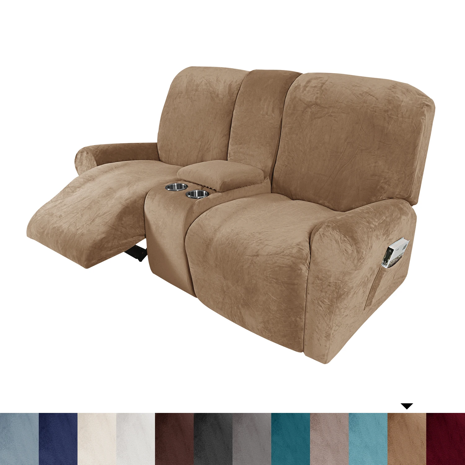 Recliner Sofa Covers 2 Seater Sofa Covers with Cup Holder and Middle Console Cover Velvet Stretch Recliner Loveseat Slipcovers