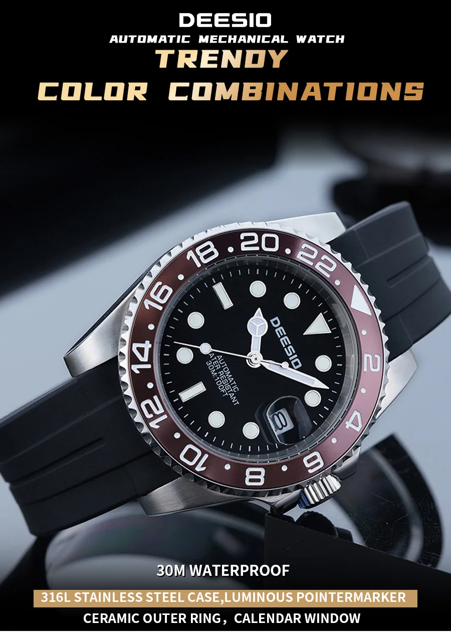 Deesio Automatische Mechanische Uhr für Herren 41mm 316L Edelstahl Uhr Leuchtende Zeiger 30M Wasserdicht Kostenloser Versand – Detail 2
